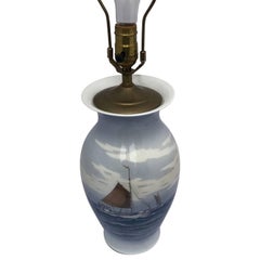 Royal Copenhagen Porcelain Lamp With Nautical Scene Of A Danish Fishing Cutter