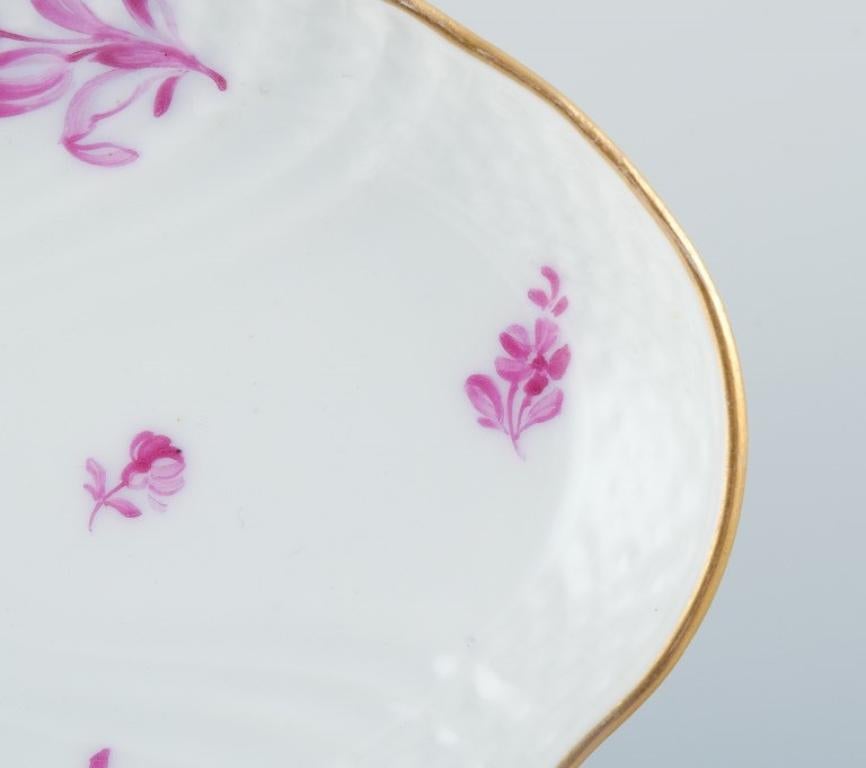 Danish Royal Copenhagen, Porcelain Oval Dish with Purple Flowers and Gold Rim For Sale