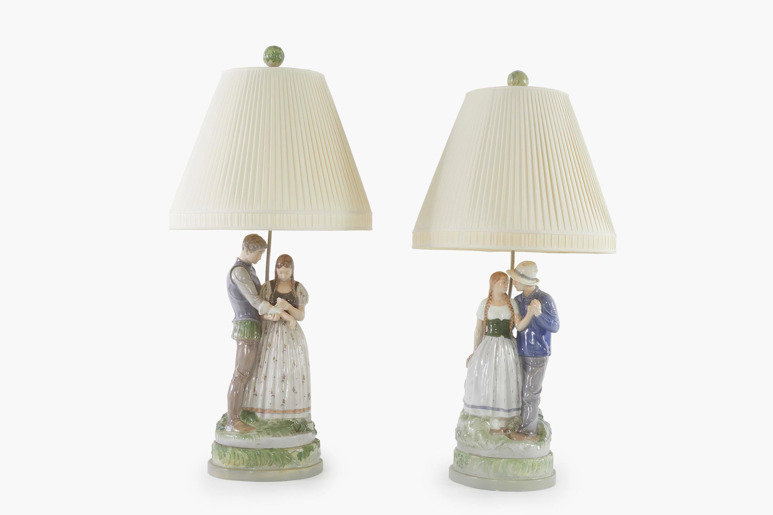 Royal Copenhagen Porcelain Pair Lamp For Sale 6