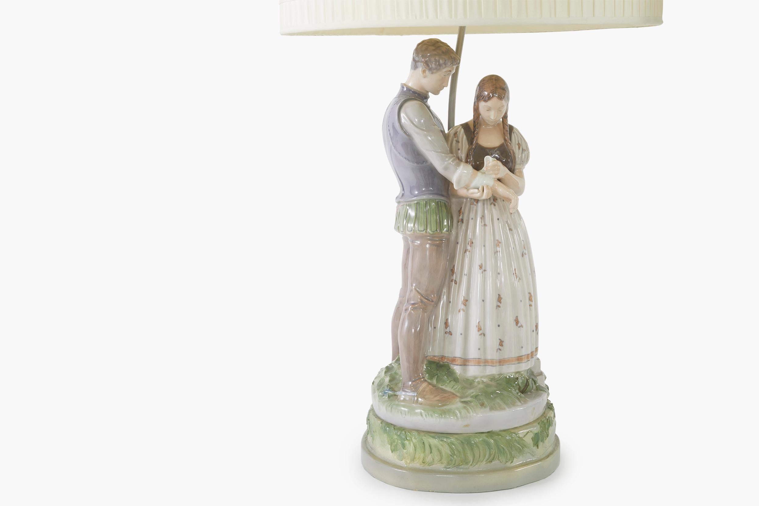 Hand-Painted Royal Copenhagen Porcelain Pair Lamp For Sale