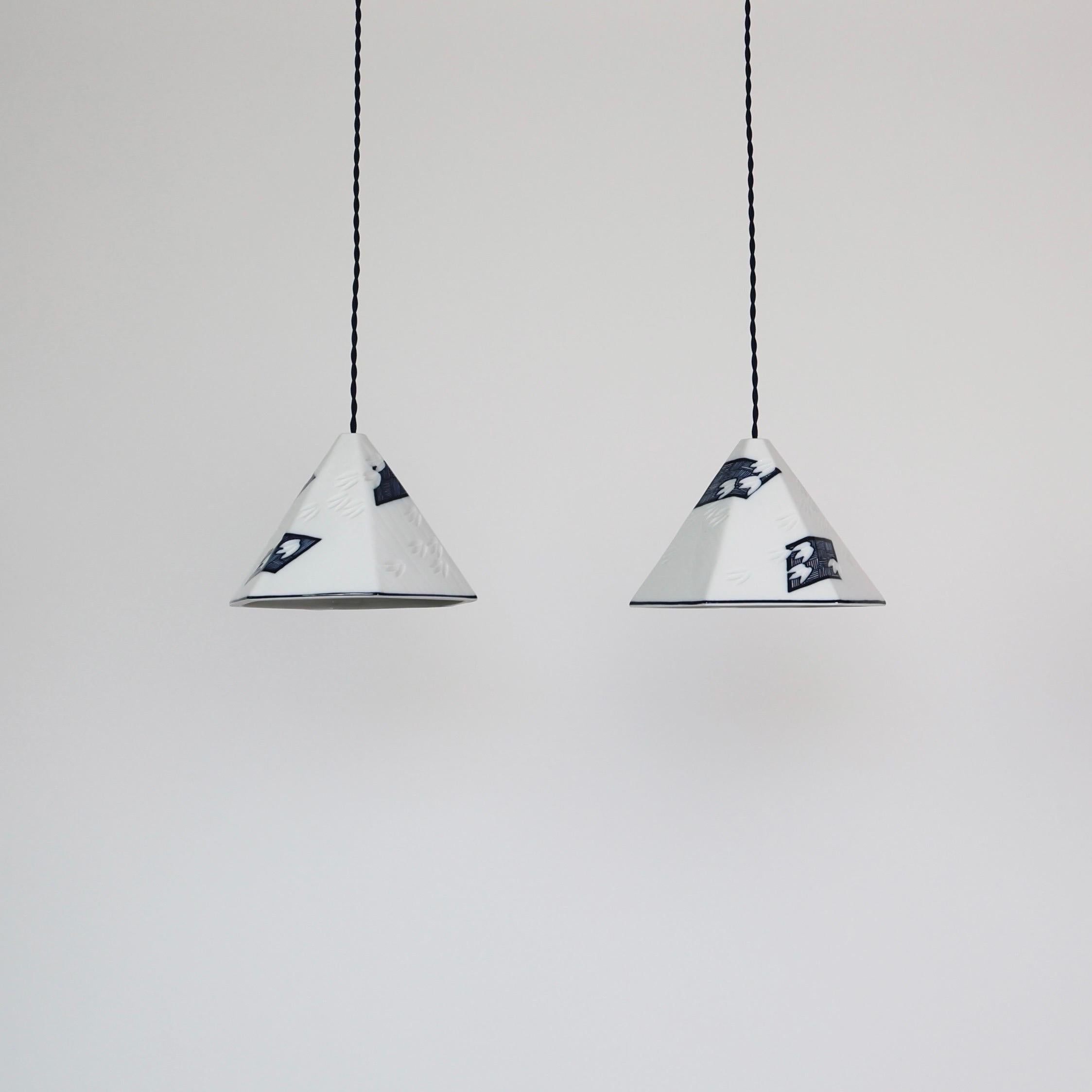 Hand-Painted Royal Copenhagen Porcelain Pendant Lights by Anne Marie Trolle, Denmark For Sale