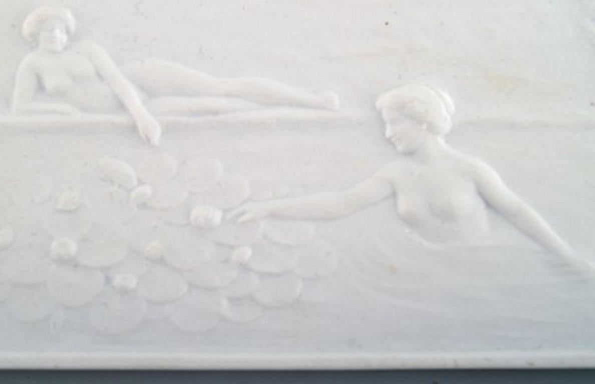 Other Royal Copenhagen, Rare Antique Biscuit Wall Plaque, Bathing Women For Sale