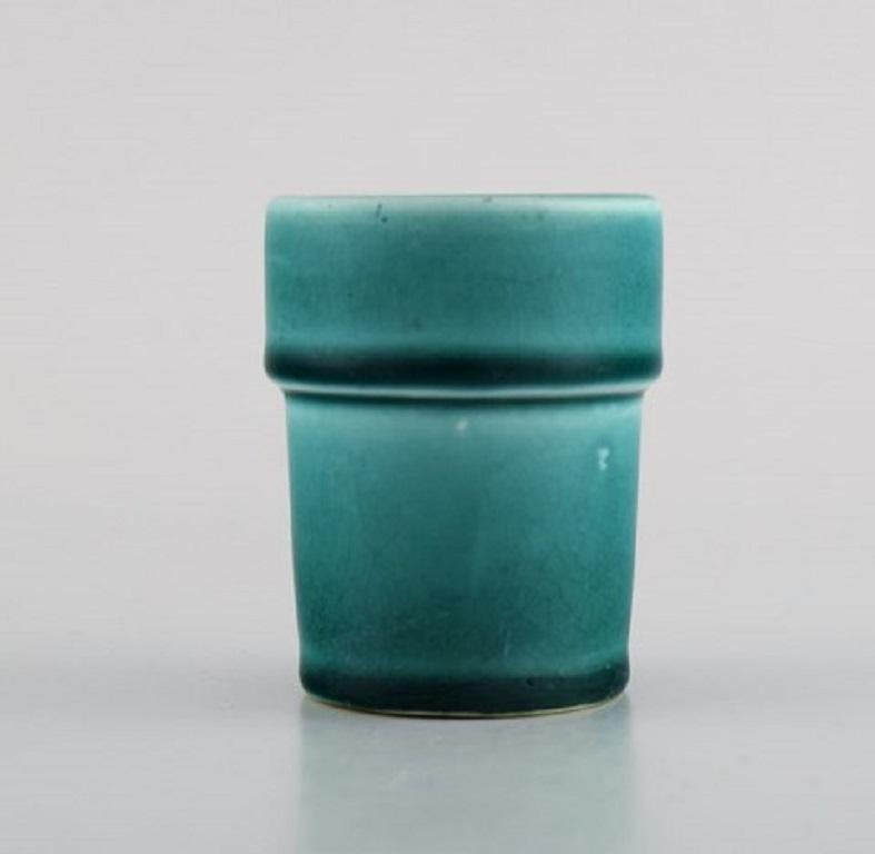 Royal Copenhagen. Rare miniature vase in glazed ceramics. Beautiful glaze in shades of green, 1920s.
Measures: 6.5 x 5 cm.
In excellent condition.
Stamped.