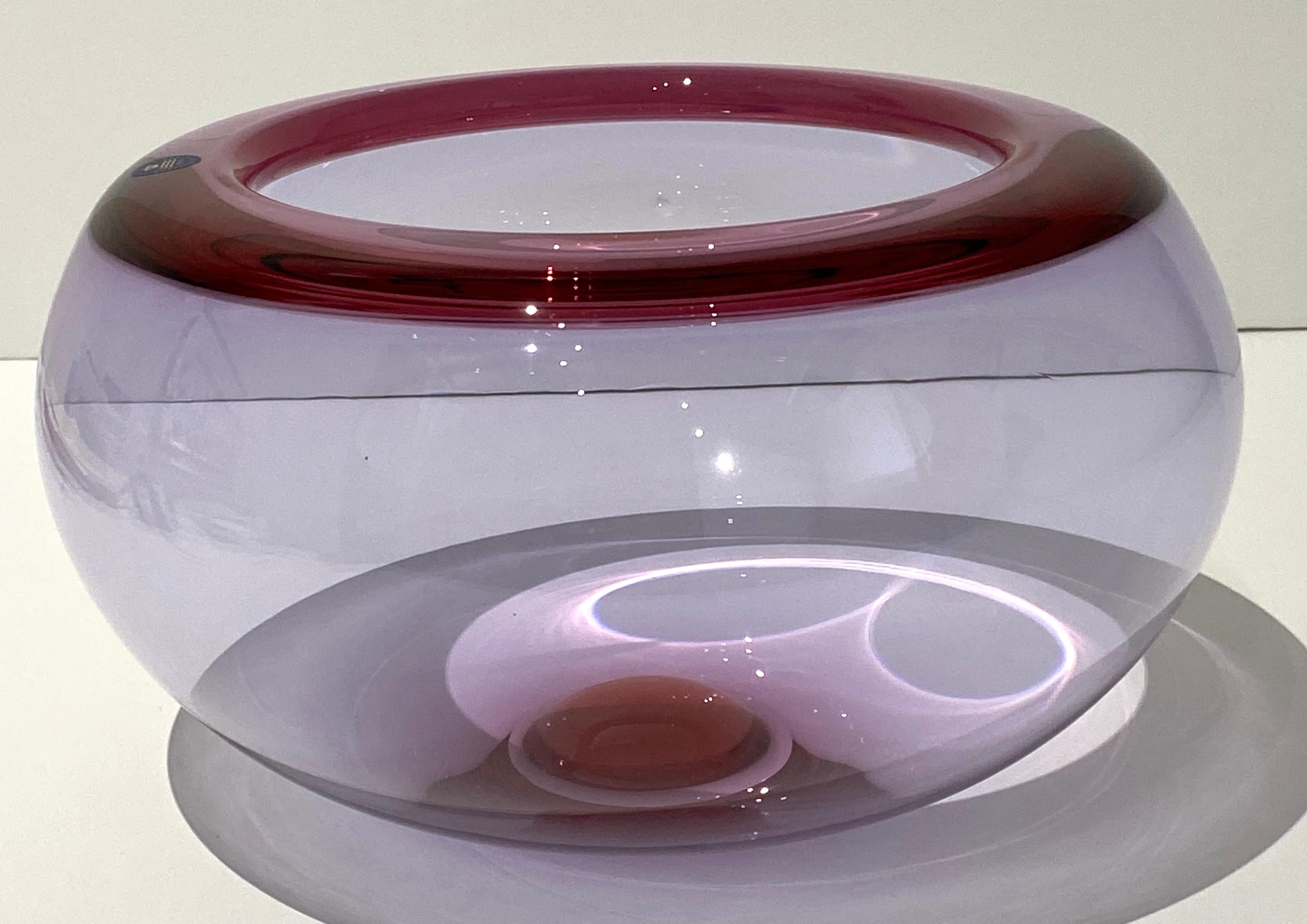 Mid-Century Modern Royal Copenhagen Raspberry Colored Crystal Bowl 