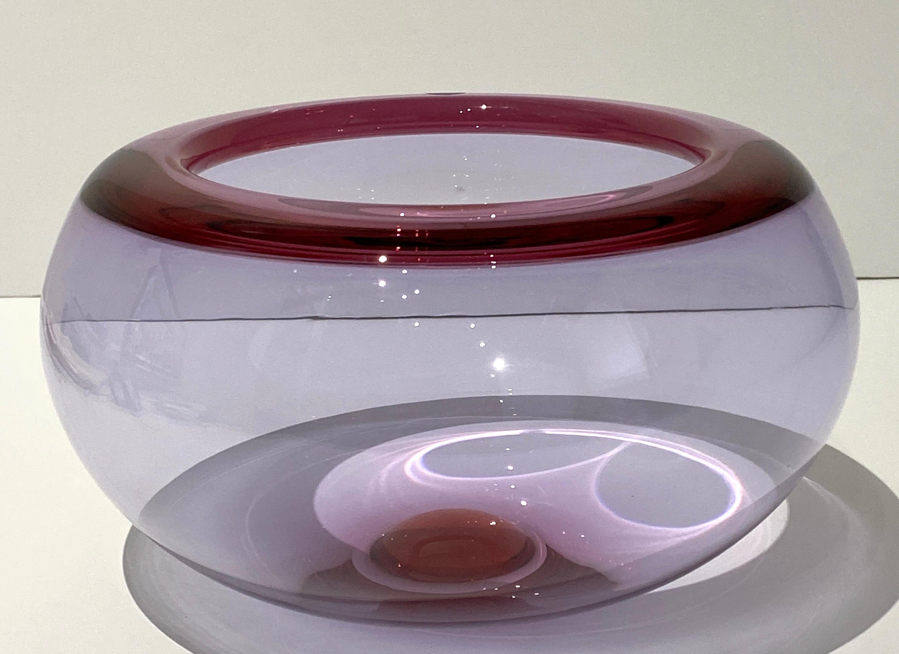 Danish Royal Copenhagen Raspberry Colored Crystal Bowl 