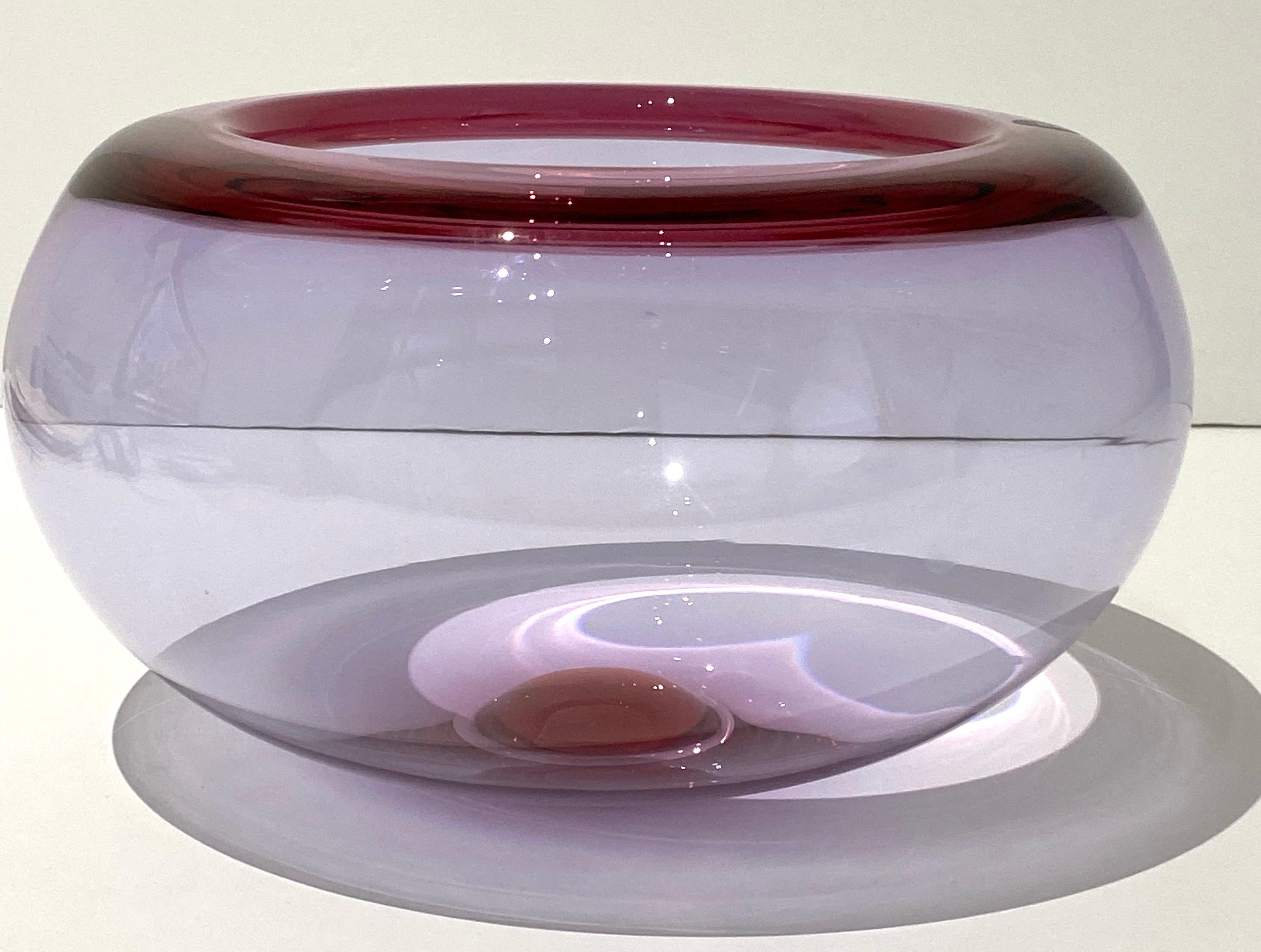 Hand-Crafted Royal Copenhagen Raspberry Colored Crystal Bowl 