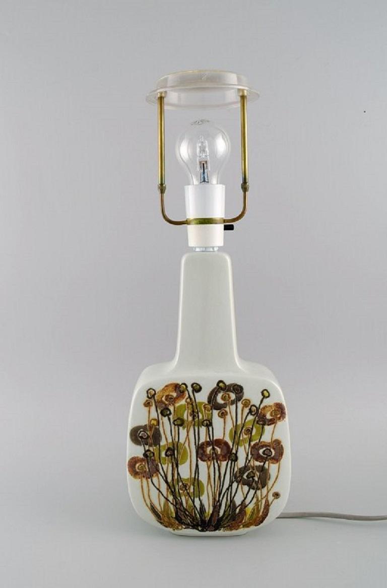 Scandinavian Modern Royal Copenhagen Retro Table Lamp in Faience Decorated with Flowers, 1970s For Sale