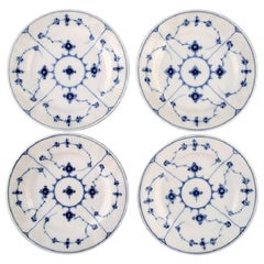 Antique Royal Copenhagen, Royal Porcelain Blue Fluted Plain, Four Plates