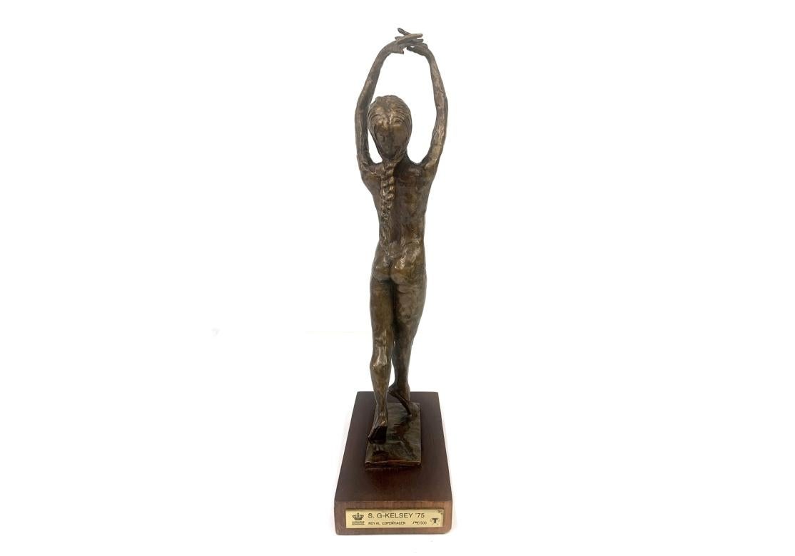 Bronze figure in the form of dancing ballet girl. Dated 1975. Designed by S. G-Kelsey for Royal Copenhagen.
The ballet girl with a 