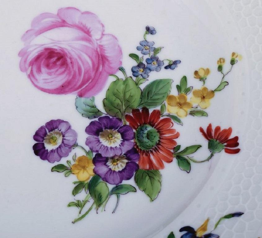 Danish Royal Copenhagen Sachian Flower, Four Dinner Plates with Hand-Painted Flowers For Sale