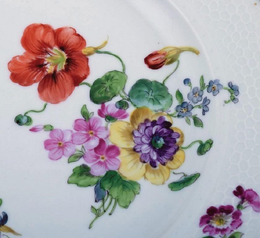 20th Century Royal Copenhagen Sachian Flower, Four Dinner Plates with Hand-Painted Flowers For Sale