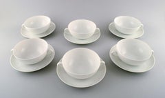 Royal Copenhagen Salto Service, White, Set of 6 Boullion Cups with Saucers