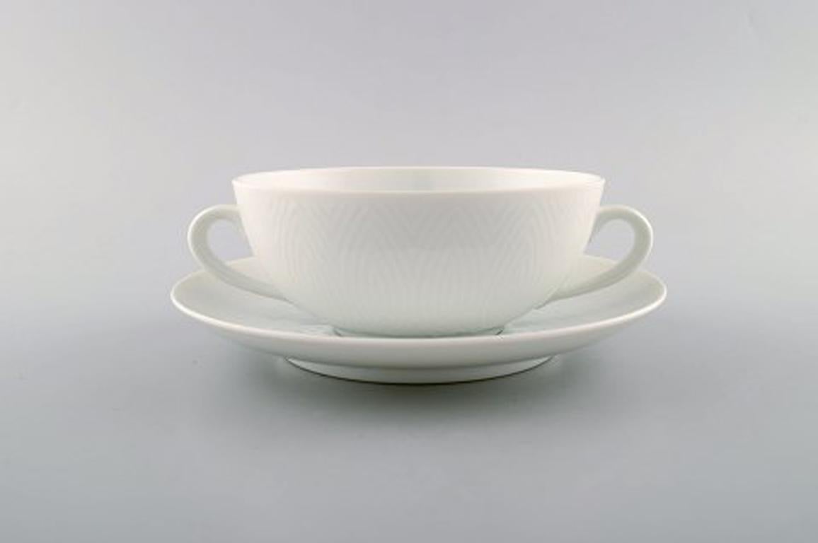 Scandinavian Modern Royal Copenhagen Salto Service, White, Set of 6 Boullion Cups with Saucers For Sale