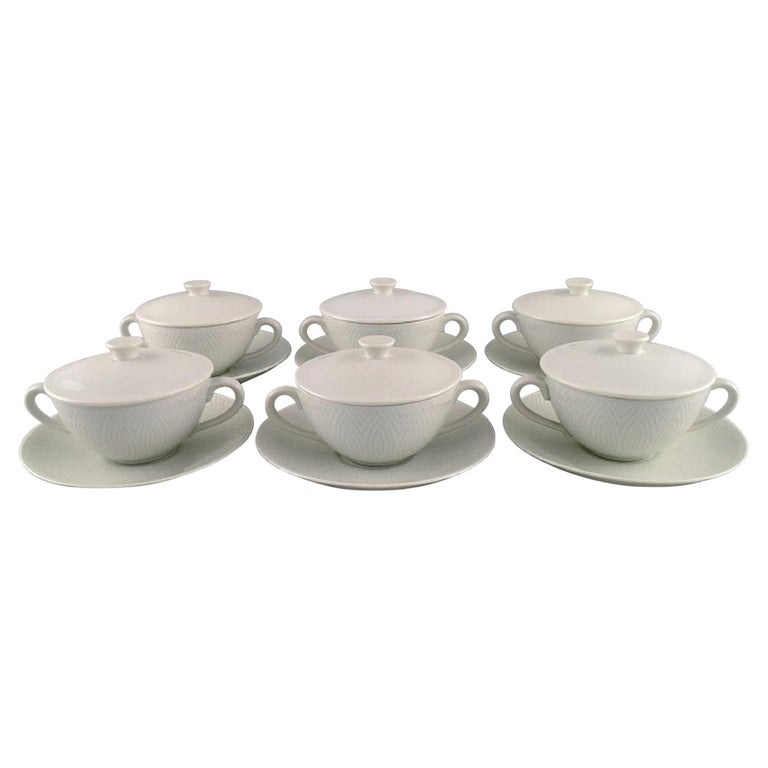 Royal Copenhagen, Salto Service, White, Six Bouillon Cups with Saucers