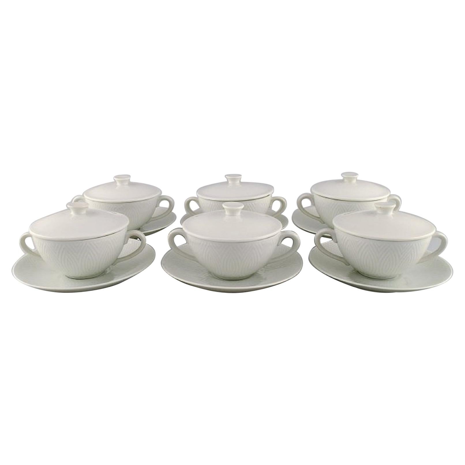 Royal Copenhagen, Salto Service, White, Six Bouillon Cups with Saucers, 1960s