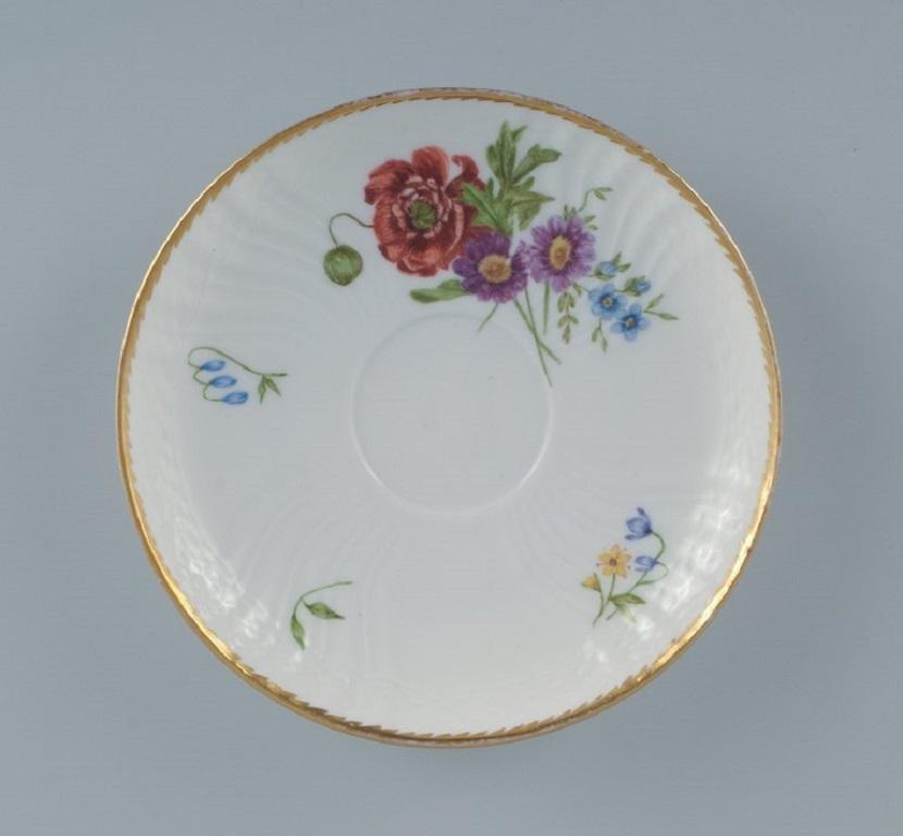Danish Royal Copenhagen, Saxon Flower, a Set of Ten Antique Teacups with Saucers For Sale