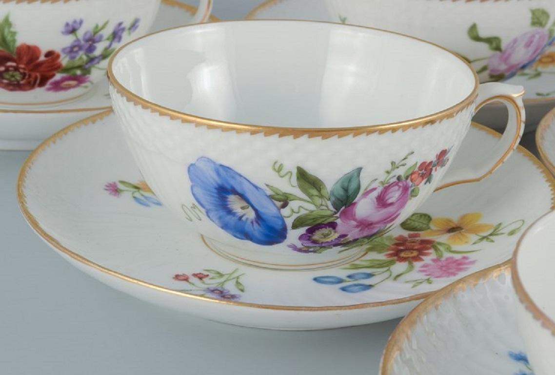 Royal Copenhagen, Saxon Flower, a Set of Ten Antique Teacups with Saucers For Sale 1