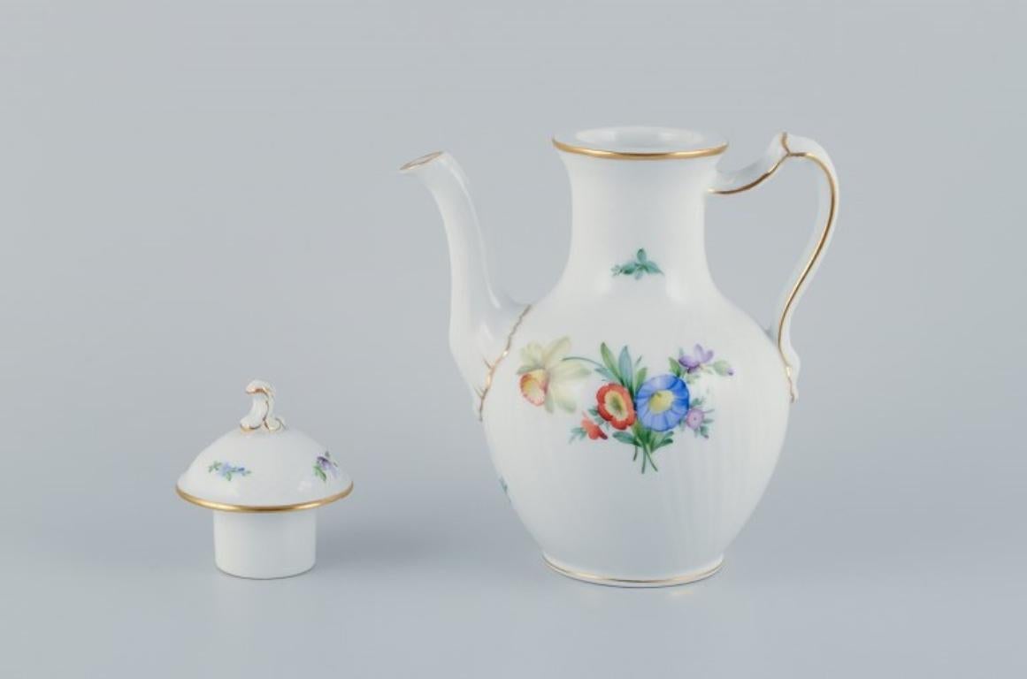 Danish Royal Copenhagen, Saxon Flower, coffee pot hand-decorated with flowers For Sale