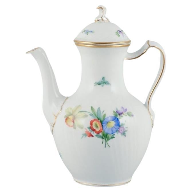 Royal Copenhagen, Saxon Flower, coffee pot hand-decorated with flowers For Sale