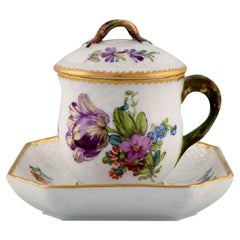 Royal Copenhagen Saxon Flower, Cream Cup with Saucer in Hand Painted Porcelain