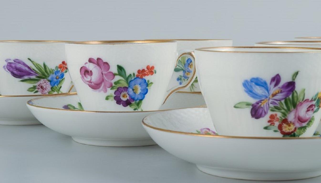 Danish Royal Copenhagen, Saxon Flower, Five Coffee Cups with Saucers in Porcelain For Sale