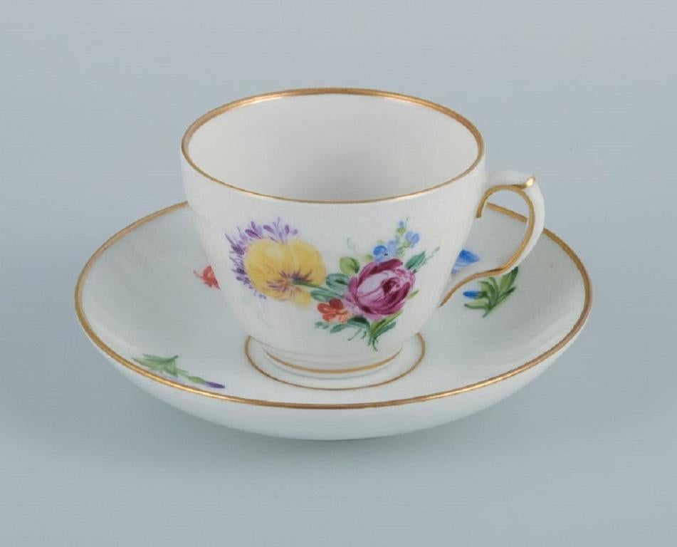 Early 20th Century Royal Copenhagen, Saxon Flower, Five Coffee Cups with Saucers in Porcelain For Sale