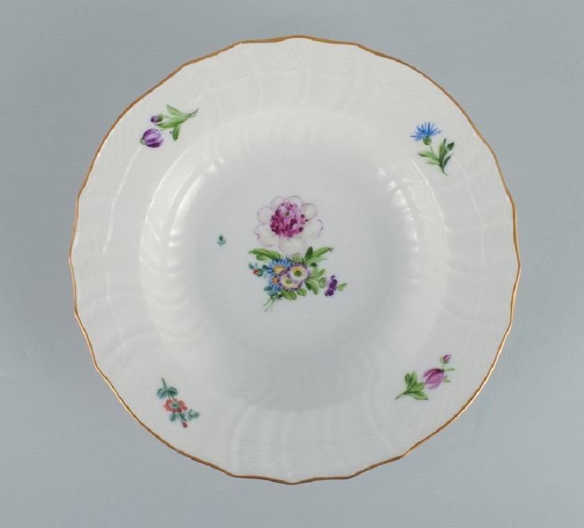 Danish Royal Copenhagen Saxon Flower. Five Deep Plates in HandPainted Porcelain For Sale