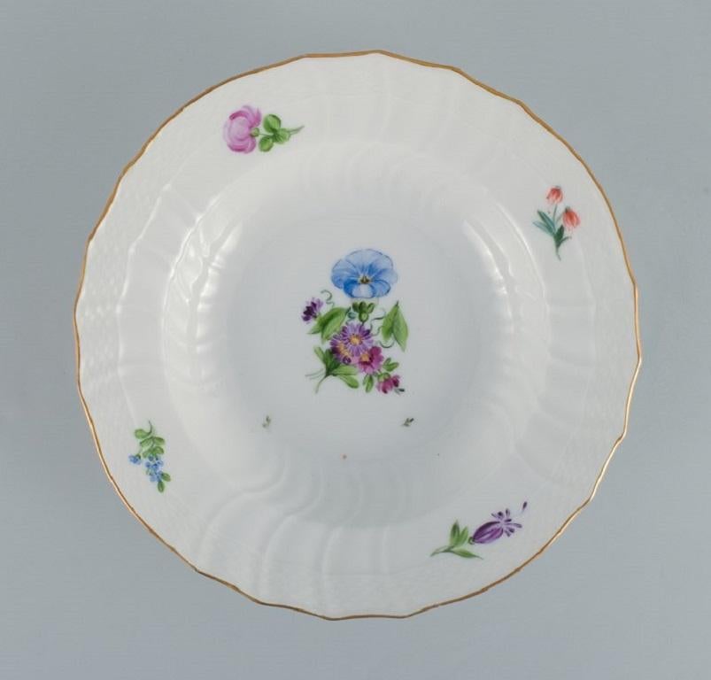 Hand-Painted Royal Copenhagen Saxon Flower. Five Deep Plates in HandPainted Porcelain For Sale