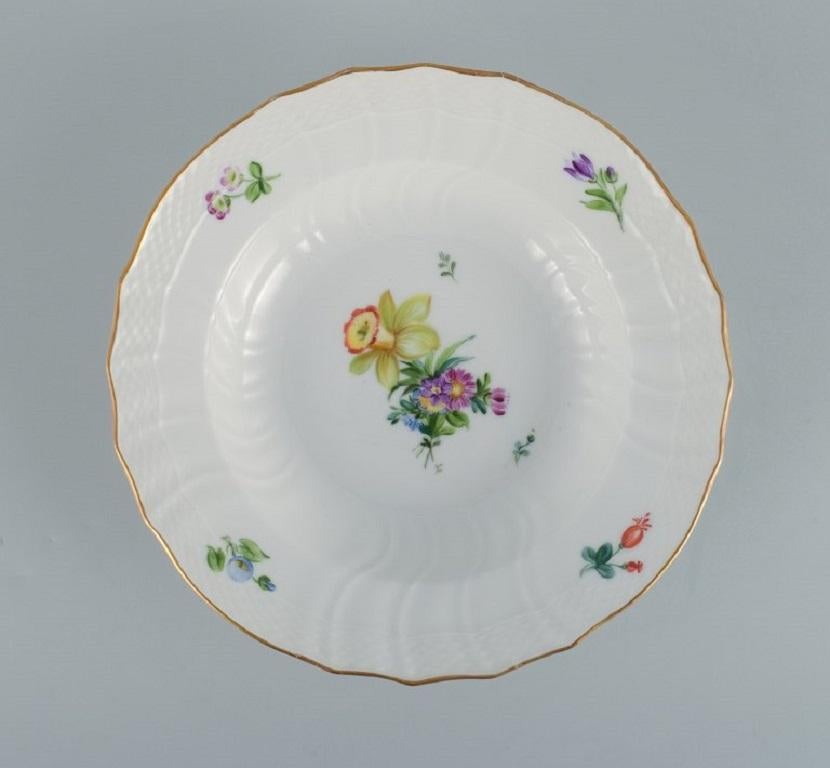 20th Century Royal Copenhagen Saxon Flower. Five Deep Plates in HandPainted Porcelain For Sale