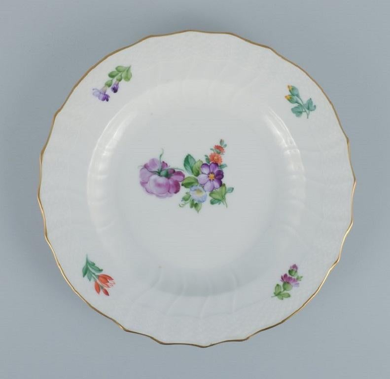 Hand-Painted Royal Copenhagen Saxon Flower, Five Dinner Plates in Hand Painted Porcelain For Sale