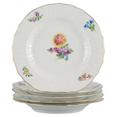 Royal Copenhagen Saxon Flower, Five Dinner Plates in Hand-Painted Porcelain