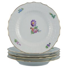 Royal Copenhagen Saxon Flower, Five Dinner Plates in Hand Painted Porcelain