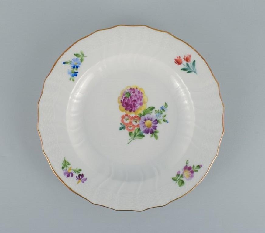 Danish Royal Copenhagen Saxon Flower. Four Dinner Plates in HandPainted Porcelain For Sale