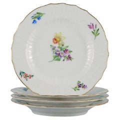 Royal Copenhagen Saxon Flower. Four Dinner Plates in HandPainted Porcelain