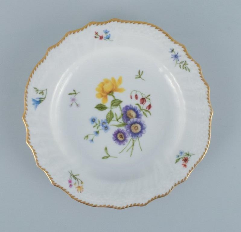 Hand-Painted Royal Copenhagen, Saxon Flower, Nine Plates in Porcelain For Sale