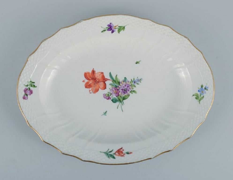 Danish Royal Copenhagen, Saxon Flower, Oval Serving Dish in Hand-Painted Porcelain For Sale
