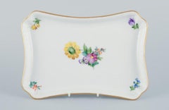 Royal Copenhagen, Saxon Flower, porcelain sugar bowl and creamer on tray