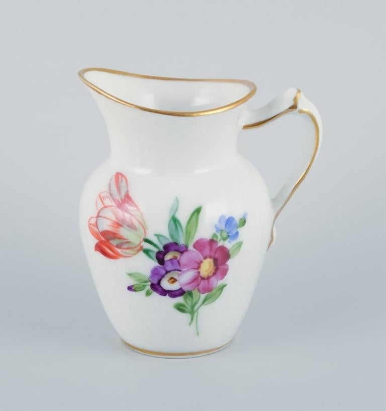 20th Century Royal Copenhagen, Saxon Flower, porcelain sugar bowl and creamer on tray For Sale