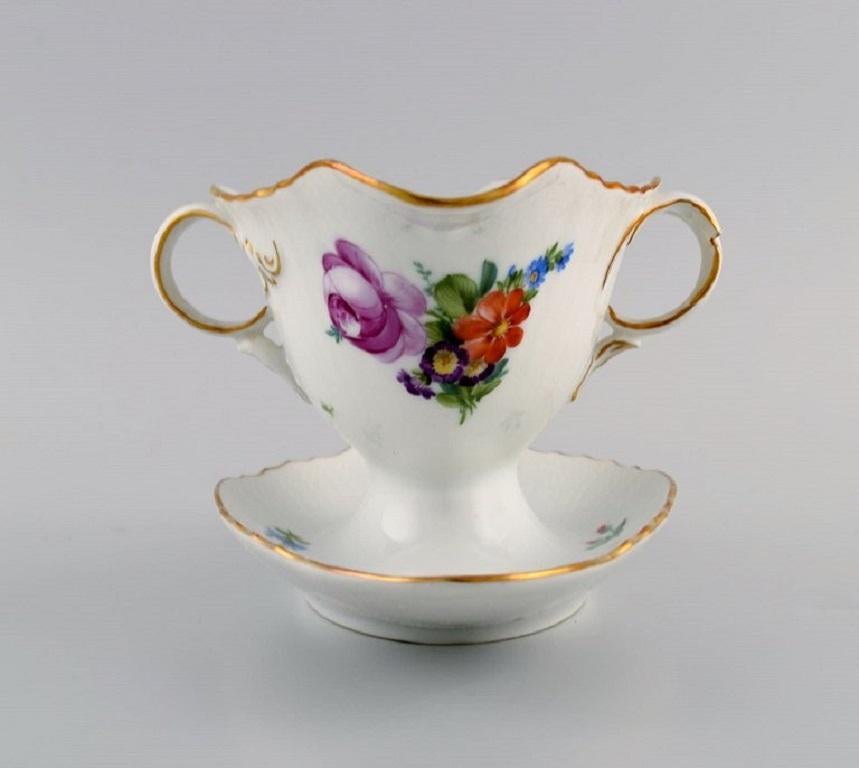 Rococo Revival Royal Copenhagen Saxon Flower Sauce Boat in Hand-Painted Porcelain For Sale