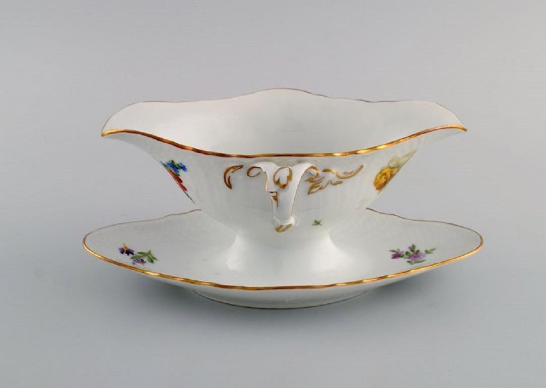 Danish Royal Copenhagen Saxon Flower Sauce Boat in Hand-Painted Porcelain For Sale