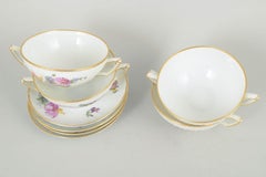 Royal Copenhagen Saxon flower. Set of four porcelain bouillon cups & saucers.