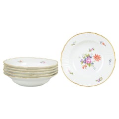 Royal Copenhagen Saxon flower. Set of six deep plates in porcelain. 1960s