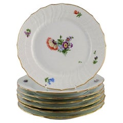 Royal Copenhagen Saxon Flower, Seven Dinner Plates in Hand-Painted Porcelain