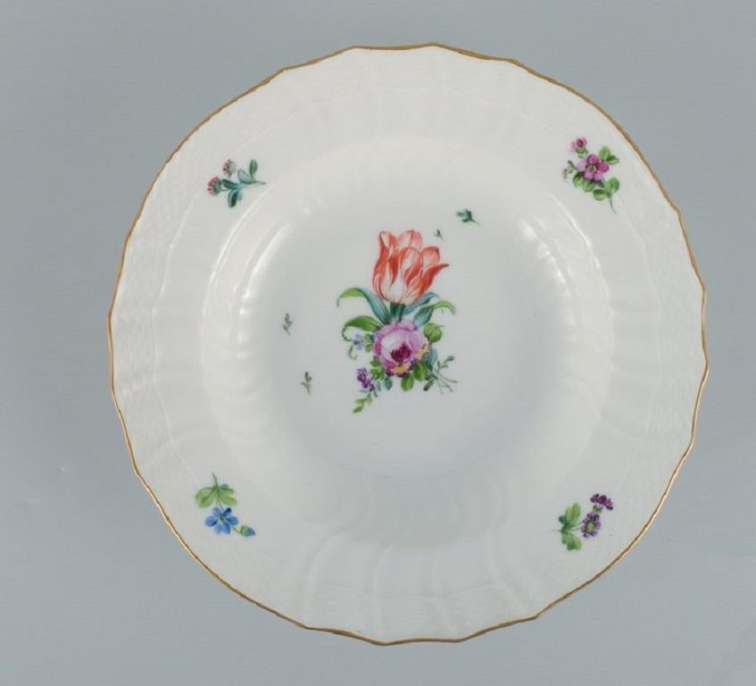 20th Century Royal Copenhagen Saxon Flower, Six Deep Plates in Hand-Painted Porcelain For Sale