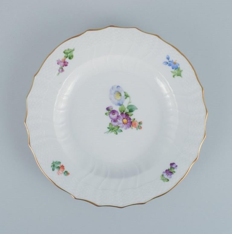 Danish Royal Copenhagen Saxon Flower, Six Dinner Plates in Hand-Painted Porcelain