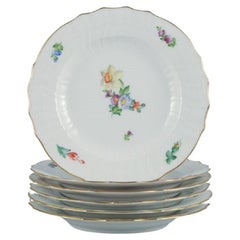 Royal Copenhagen Saxon Flower, Six Dinner Plates in Hand-Painted Porcelain
