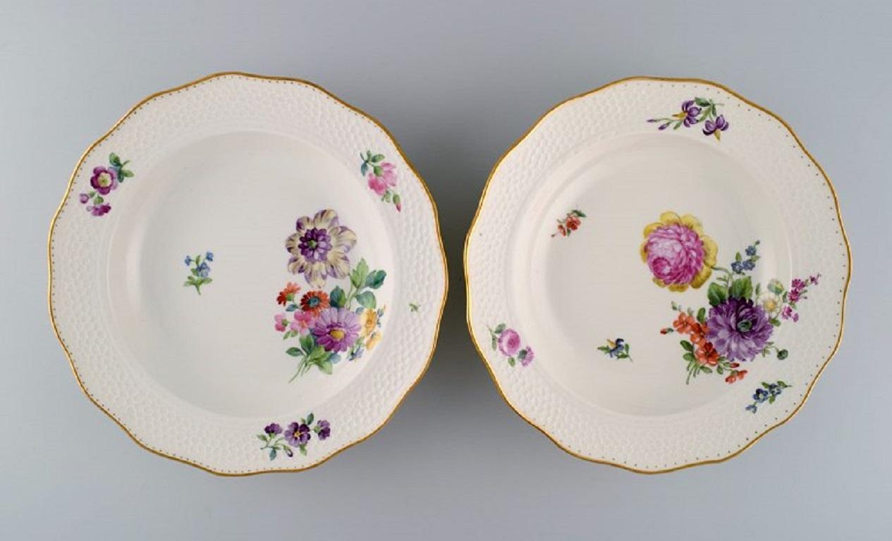 Hand-Painted Royal Copenhagen Saxon Flower Special Version, Eight Rare Deep Plates For Sale