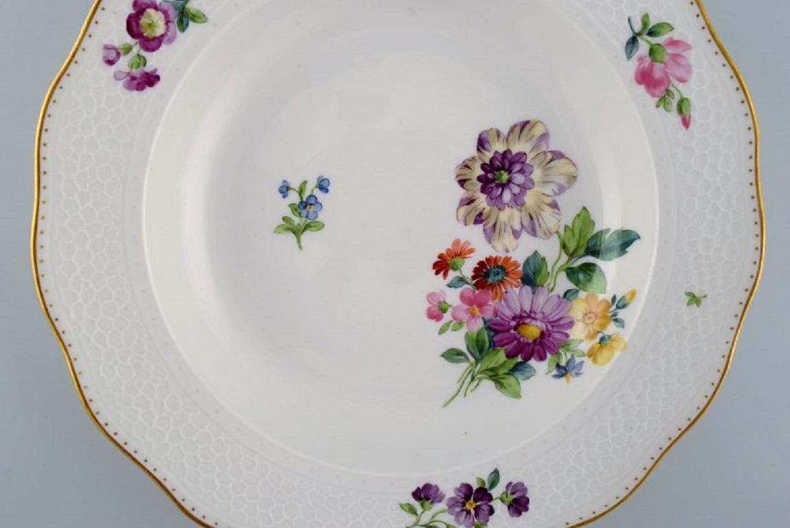 20th Century Royal Copenhagen Saxon Flower Special Version, Eight Rare Deep Plates For Sale