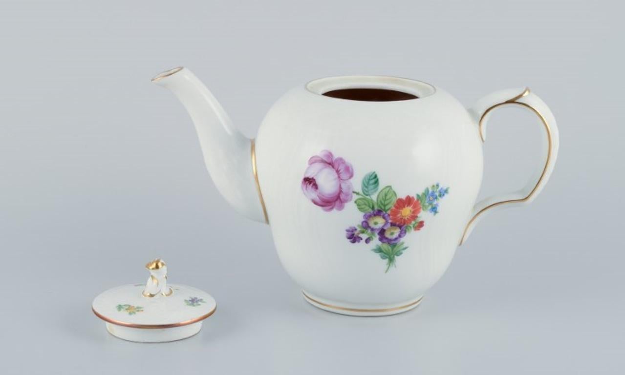 20th Century Royal Copenhagen, Saxon Flower, teapot hand-decorated with polychrome flowers  For Sale