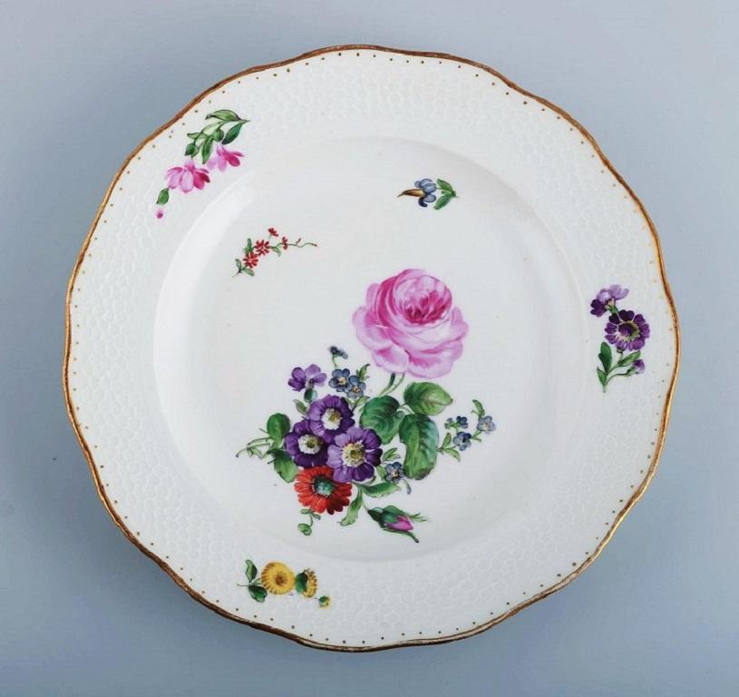 Royal Copenhagen saxon flower. Two dinner plates with hand-painted flowers and gold decoration.
Approx. 1900.
Model number 213/2028.
Measuring: 25.0 cm. x 3.5 cm.
In excellent condition.
Signed.
1st Factory quality.